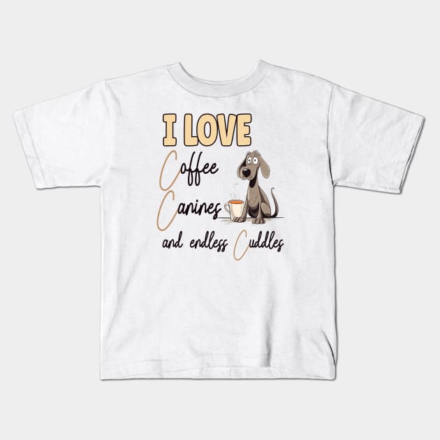 I Love Coffee Canines and Cuddles Labrador Retriever Owner Funny Kids T-Shirt by Sniffist Gang